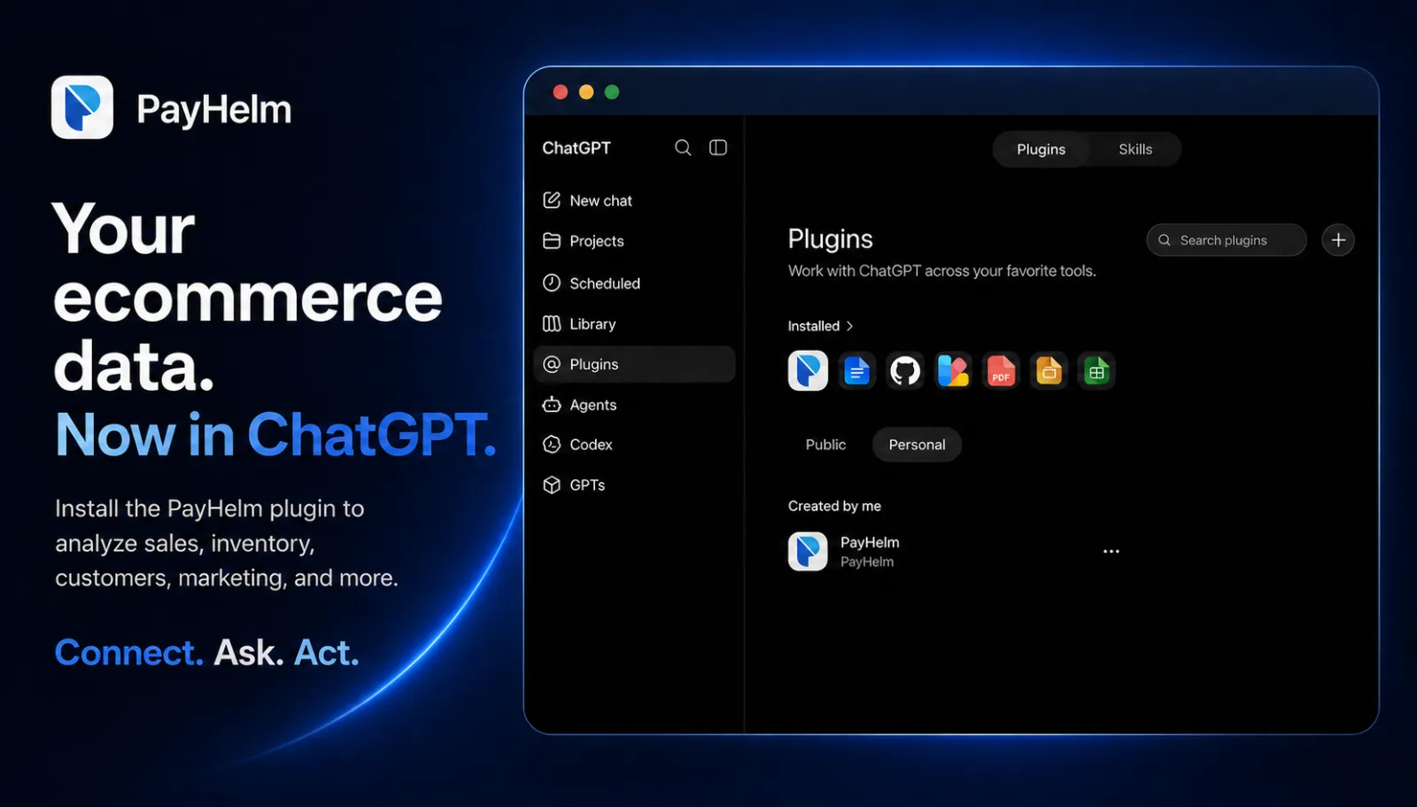 ChatGPT Plugins panel with PayHelm installed