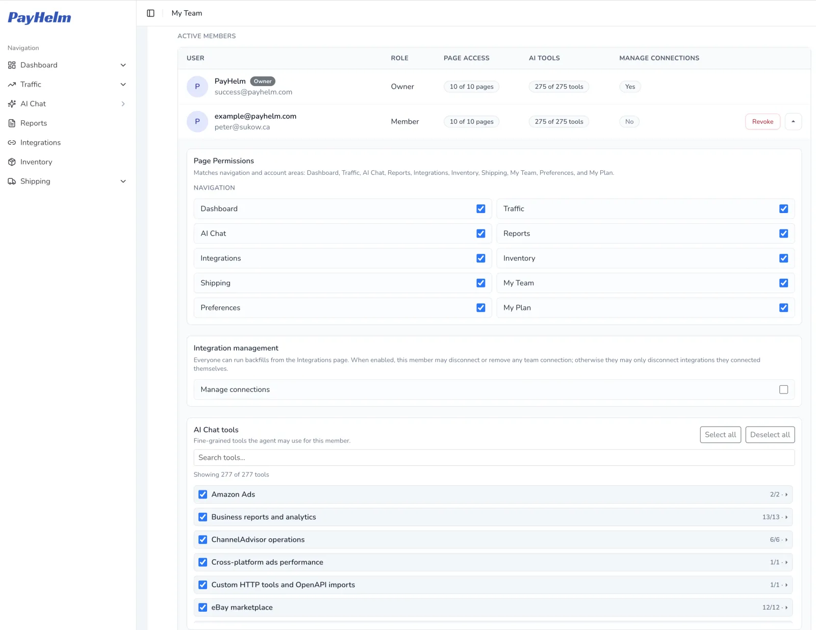 PayHelm — My Team roles and permissions