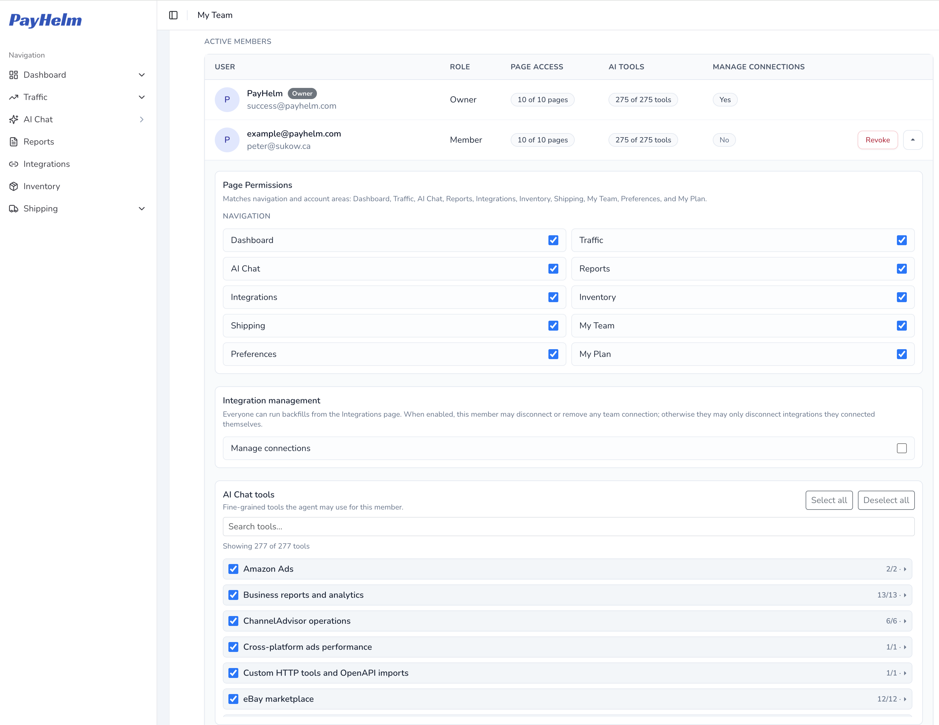 PayHelm My Team permissions