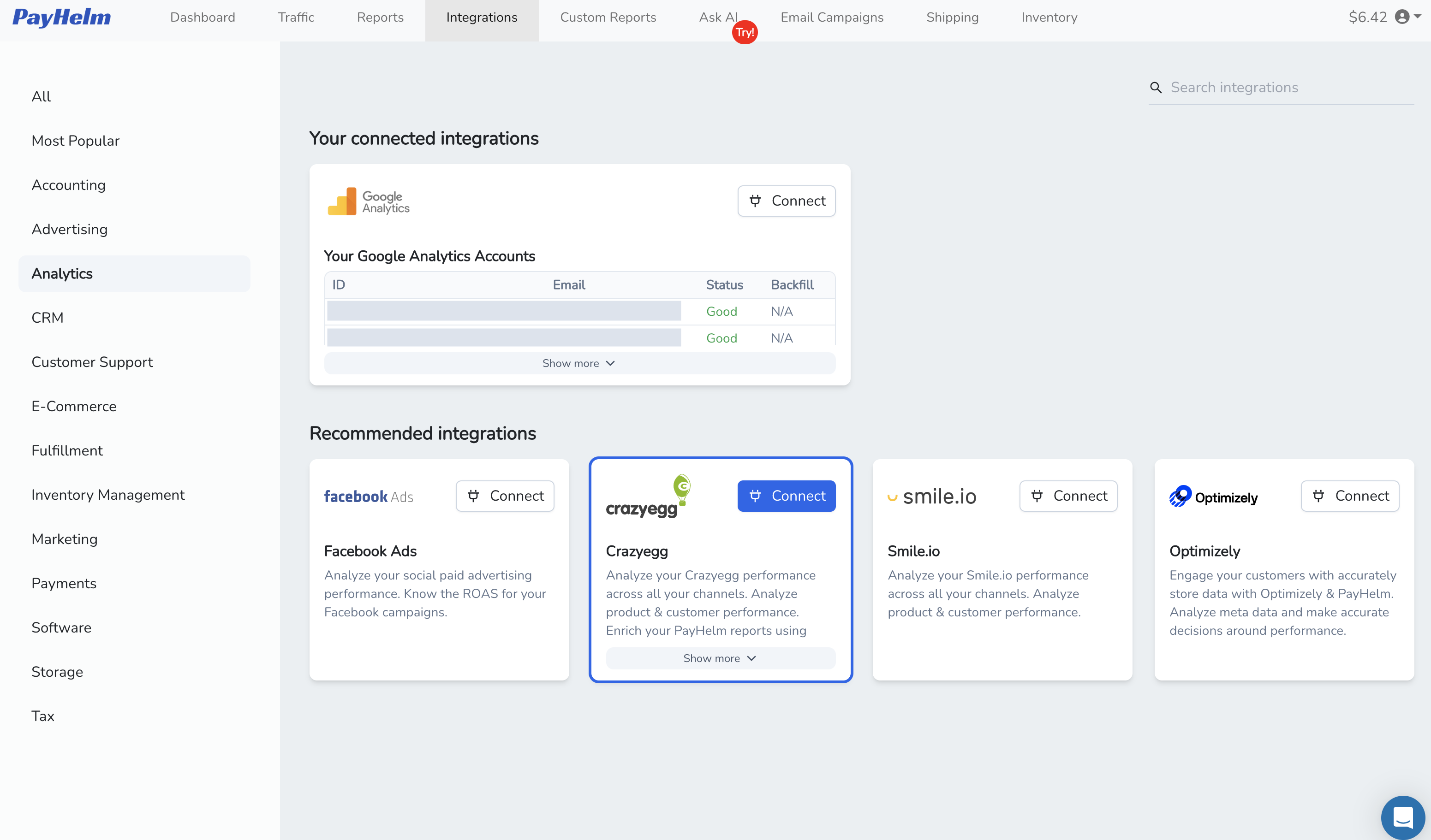 Crazy Egg integration with PayHelm