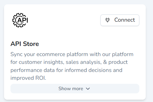 API Store integration card in PayHelm with a Connect button