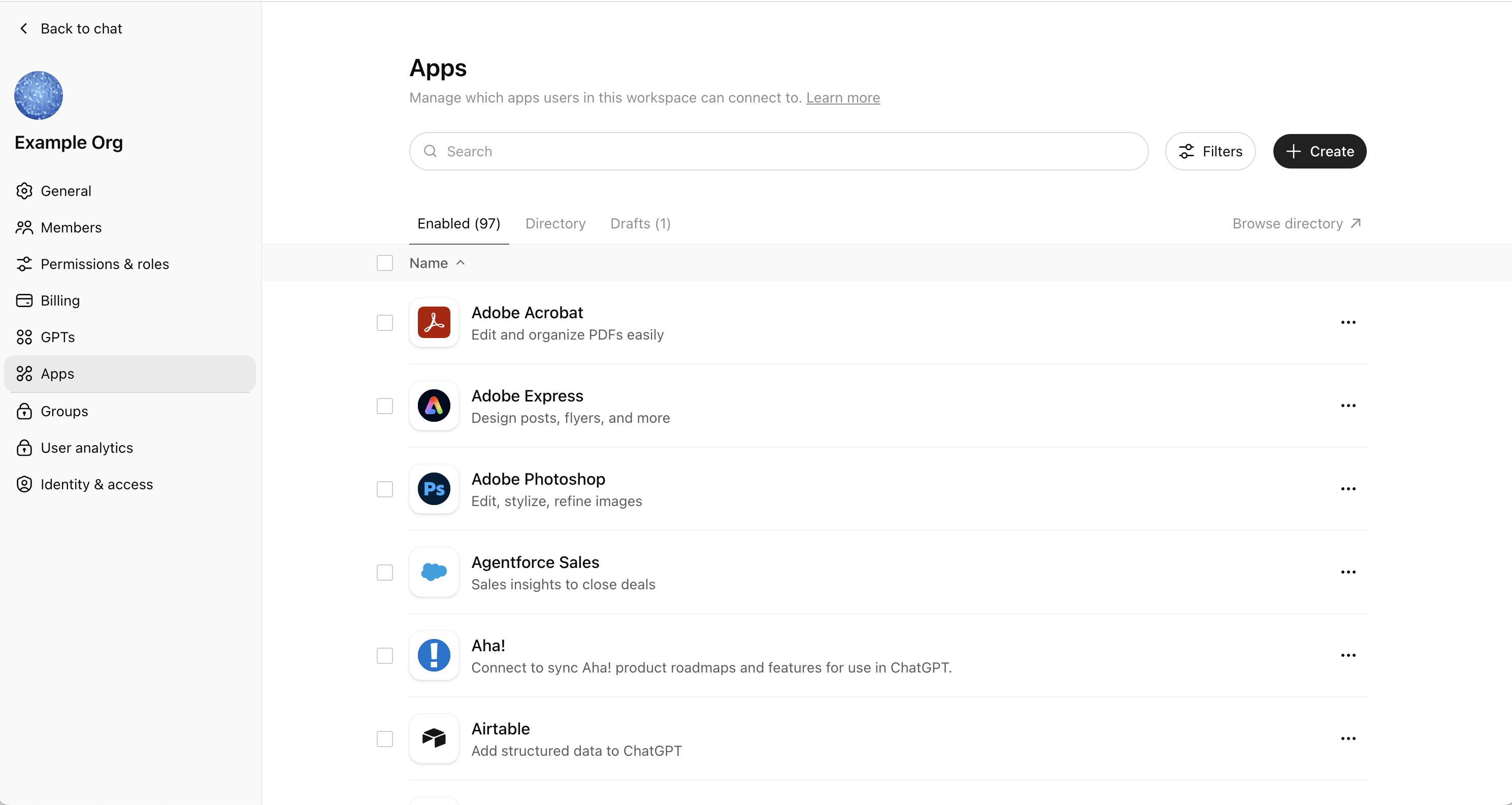 ChatGPT Apps Page