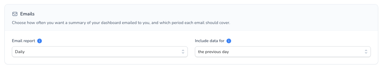 PayHelm Daily Snapshot — email report settings showing daily frequency and data period options