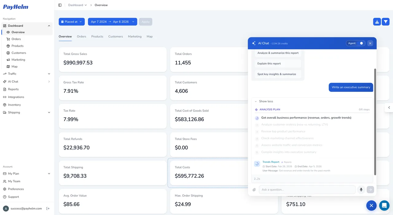 PayHelm AI agent processing a task