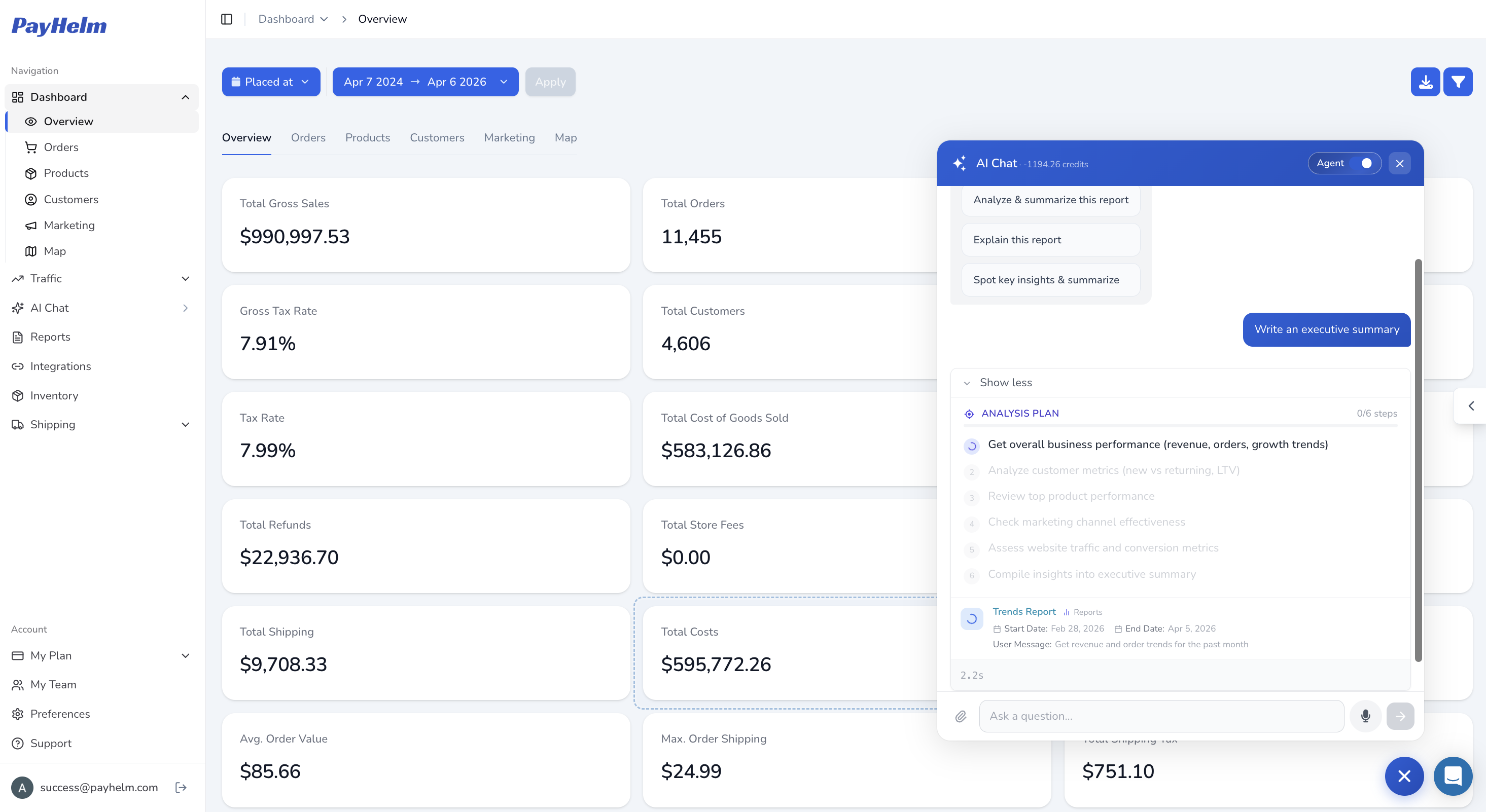 PayHelm AI agent processing a task