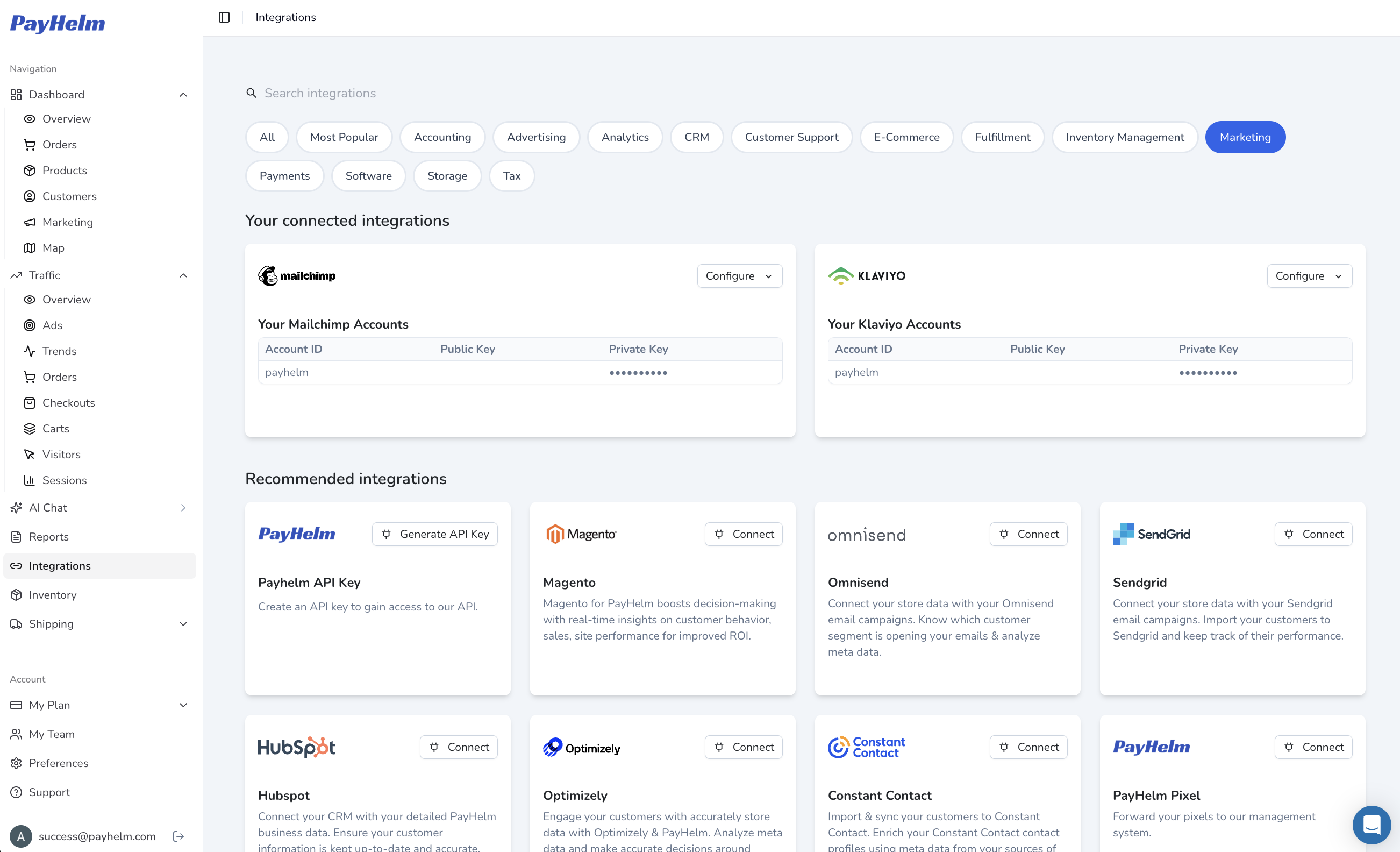 PayHelm marketing integrations — ad platforms and marketing data sources